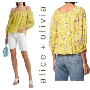 Alice + Olivia Alta Floral Tiered Silk-Cotton Peasant Top Size XS $295 MSRP NWT‎